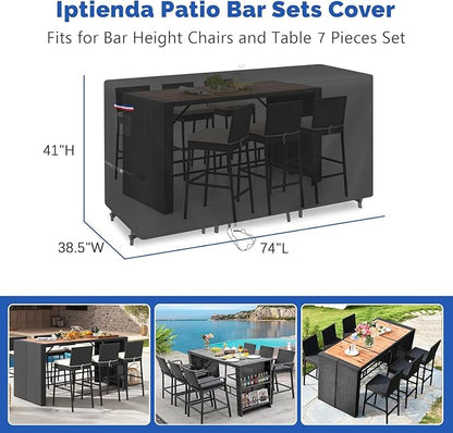 Patio Furniture Covers for High Top Table and Chairs, Waterproof Patio Set Cover for 7 Pieces Patio Furniture Set/Outdoor Balcony Furniture Sets-74 L x 38.5" D x 41" H