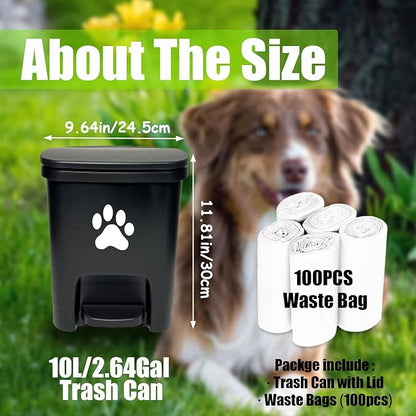 Tebiete Dog Poop Trash Can Outdoors Pet Waste Station with Lid Hands-Free Pedal Garden Yard Home with 100pc Waste Bags, Black