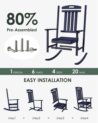 Outdoor Rocking Chair Set of 2, All-Weather Resistant Poly Lumber Rocker Chair - Image 3