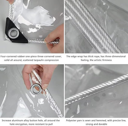 Clear Tarps Heavy Duty PVC, Transparent Tarp Durable Waterproof Dustproof Windproof, Tarpaulin with Grommets & Ropes for Greenhouse, Patio, Garden, Pavilion, Chicken, Porch, Outdoor（10' x 16' ）
