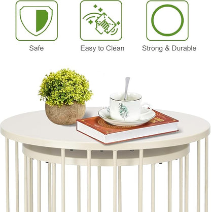 SUNNYPARK Outdoor Side Table Set of 2, Metal Circle Accent End Tables for Balcony Backyard Garden Indoor Living Room, Durable Black Nesting Coffee Tables, 20”+16” Dia