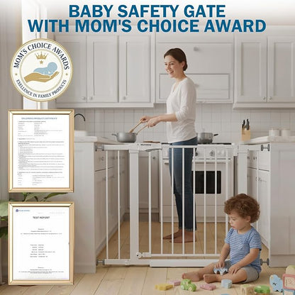 Baby Gate for Stairs, 29.7-40.6" Pressure Mounted Dog Gate, Auto Close Safety Gate for Children & Pets, Easy Install Pet Gate with Walk Thru Door for Doorways & Hallways, No Drilling, Dual-Lock Design