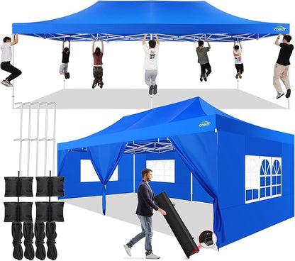 COBIZI 13x26 Pop up Canopy Tent 13x26 Canopy with 6 Sidewalls Waterproof Heavy Duty Commercial Canopy Tent for Parties Outdoor Garden Gazebo, Carry Bag with Wheel(13x26ft, Blue)