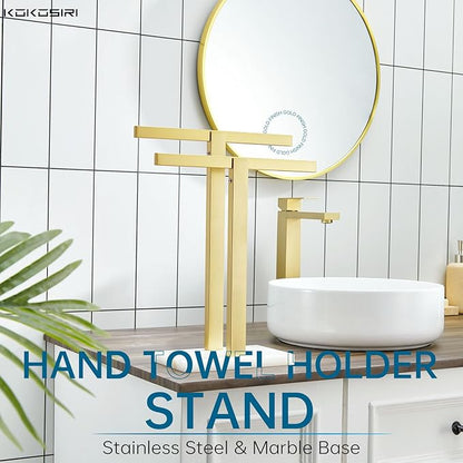 KOKOSIRI Hand Towel Bars Standing Towel Rack with Marble Base for Bathroom Kitchen Vanity Countertop, Gold Stainless Steel 15.7'' Height THS0001-SM-BG