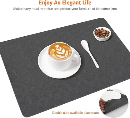 Vinyl Placemats Set of 8 Heat Resistant Easy Clean Non-Slip Place Mats for Dining Table. Faux Leather Waterproof Stain Resistant Wipeable Washable PU Table Mats(8, Gray)