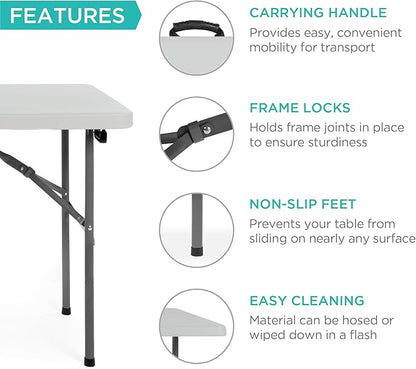 Best Choice Products 4ft Plastic Folding Table, Indoor Outdoor Heavy Duty Portable w/Handle, Lock for Picnic, Party, Camping - Light Gray