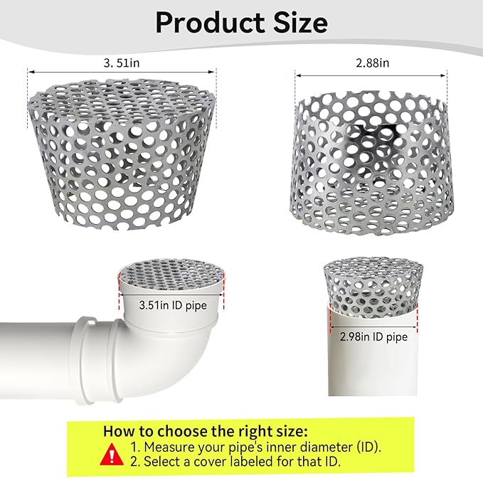 PVC Vent Termination Cap, 3.51" Furnace & Roof Vent Cover Stainless Steel, Conical PVC Fittings, for 2.98" to 3.51" Inner Diameter Vent Pipe, Air Intake, Air Exhaust and Water Drains Pipe