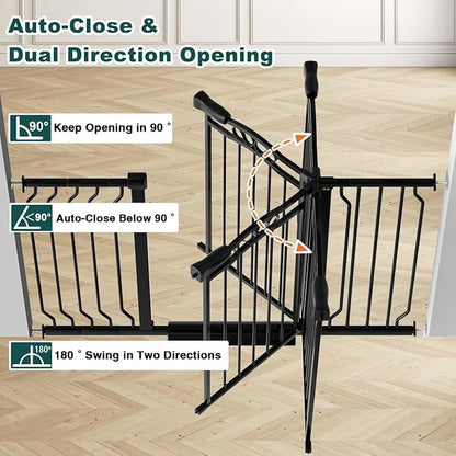 Fairy Baby 29.5"-53.1" Extra Wide Baby Gate for Doorways, No Drill Baby Gate for Stairs Hallway, Pressure Mounted Safety Child Gate Pet Barrier, Walk Thru Auto Close Metal Dog Gate Indoor, Black