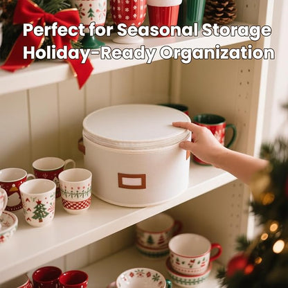 HOMELUX THEORY Dessert Plate Storage Box, 2pc Ivory Hard Shell China Storage Containers 24 Felt Pads, Kitchen Storage Bins With Lids, Heavy Duty Moving Box for Dishes, Dinner Plate, & Dinnerware