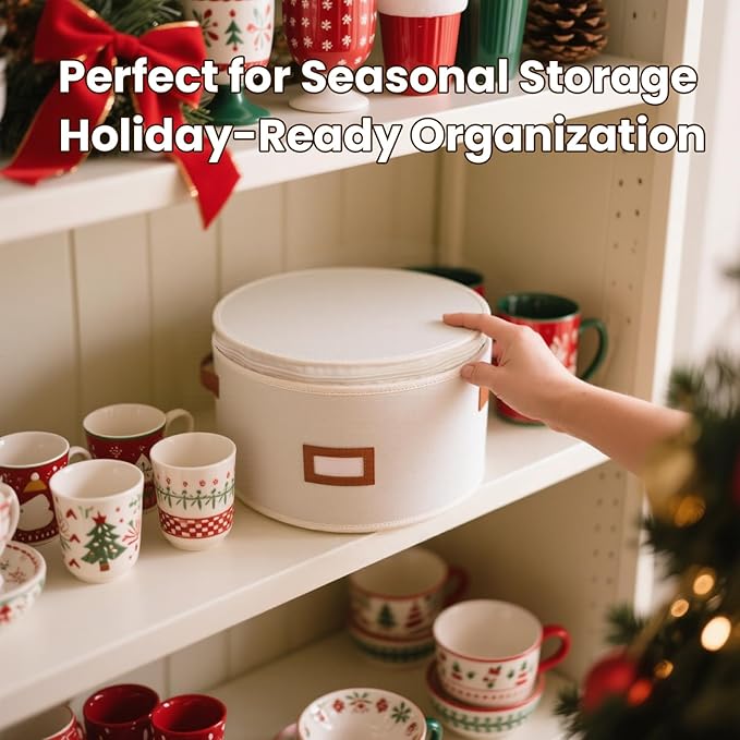 HOMELUX THEORY Coffee Mug Storage with Dividers, Ivory Hard Shell China Storage Containers, Kitchen Storage Bins With Lids, Heavy Duty Moving Box for Packing Glassware, Stemware & Glassware