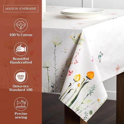 Maison d' Hermine Table Cloth Rectangle Table 100% Cotton 60 x 120 Inches Tablecloth Reusable Decorative for Dining Room, Farmhouse, Home, Party, Festive & Wedding Spring Summer - Botanical Fresh