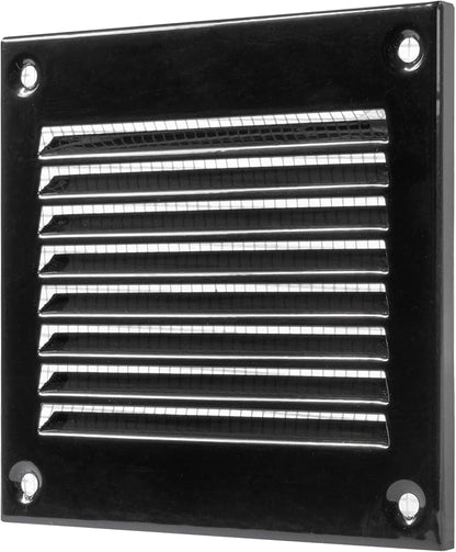 Vent Systems 4'' x 4'' Inch (Overall Dimensions) Pack of 10 - Black - Air Vent Cover Metal Air Return Grill with Built in Guard Screen Mesh - HVAC Vent Duct Cover, Soffit Vent for Indoor & Outdoor