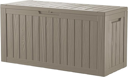 80 Gallon Deck Box, Resin Outdoor Indoor Waterproof Storage Box, Lockable Storage Box With Handle for Patio Furniture - Garden Tools - Swimming Pool Tools UV-Resistant, Grey