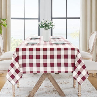 Softalker Gingham Checkered Tablecloth Square - Outdoor Waterproof Buffalo Plaid Table Cloth, Stain Resistant Washable Table Cover for Picnic, Camping, Dining - Burgundy and White, 54 x 54 Inch
