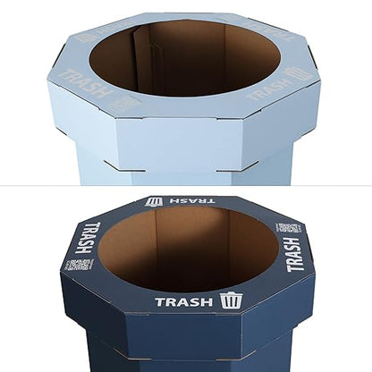 Eyely MPH1302B-2SET Sal 25-Gallon Disposable Corrugated Cardboard Event Trash Can and Recycling Bin for BBQs, Parties & Events & Outdoor Activities, Tide Pool Blue/Denim Blue (Set of 2)