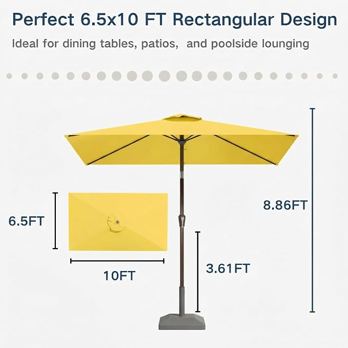 6.5' x 10' Rectangular Patio Umbrella Large Outdoor Market Umbrella w/UV - Image 6