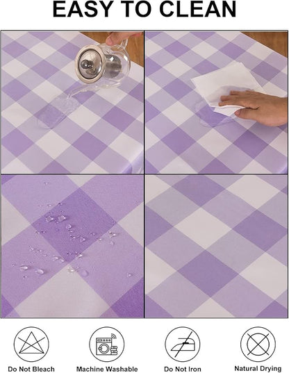 Cupuamon 2 Pack Waterproof Polyester Fabic Rectangle Checkered Tablecloth，60x120 Outdoor Table Cloth，Oil Stain Prevention Table Cloth for Pinics and Parties（Lavender and White）