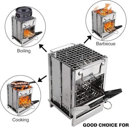 REDCAMP Wood Burning Folding Camp Stove Stainless Steel Grid, Portable Collapsible Backpacking Stove Survival Rocket Stove for Hiking Outdoor Tent Camping Picnic BBQ, Samll