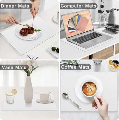 Homaxy Faux Leather Heat Resistant Placemats for Dining Table Set of 8, Waterproof Wipeable Washable PU Table Mats, Easy to Clean Anti-Slip Place Mats, 11.8" x 17", White