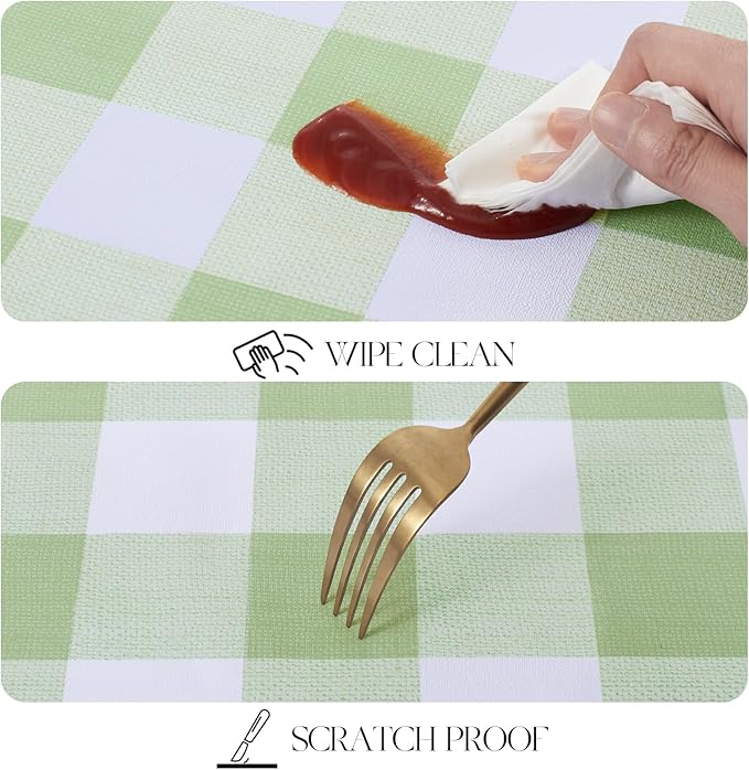 MOSAYT Rectangle Vinyl Tablecloth, 100% Waterproof Buffalo Gingham Plastic Table Cloth, Heavy Duty Wipeable Table Covers for Picnic, Outdoor, Camping - 54 x 108, Sage Green