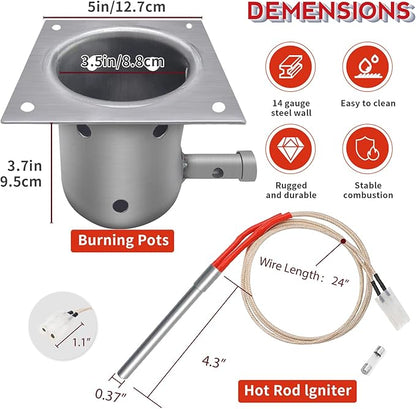 Replacement 7 Holes Firepot and AC Hot Rod Combo kit for Traeger Pellet Grill & Smoker, Burn Pot Assembly Parts for Pit Boss, Camp Chef, Z-Grills (KIT0396, 74254)