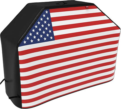 62" Heavy Duty Waterproof Gas Grill Cover fits Weber Char-Broil Coleman Gas Grill-Black, American Flag.