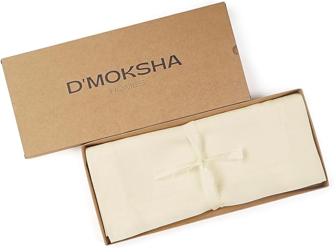 D'Moksha Homes Linen Cream Table Runner 120 Inches Long - 100% Pure Linen Dining Table Runner 14 x 120 Inch for Winter, Holiday - Machine Washable