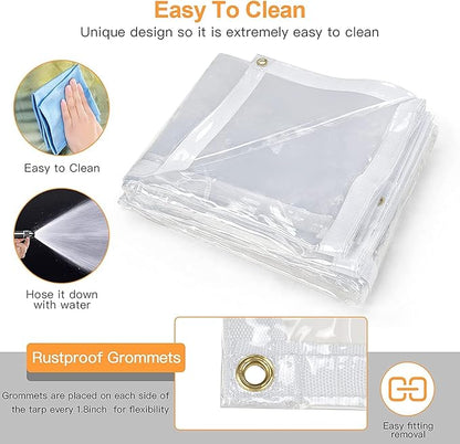 7 x 12FT Outdoor Clear Tarp Curtain Waterproof Wind-Proof 24 Mil Transparent Vinyl Tarp for Patio Pergola Garden Canopy Rainproof Anti-Tear PVC Thick Cover with Grommets