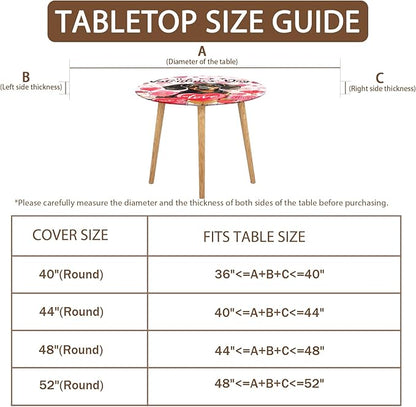 Valentines Day Round Fitted Tablecloth with Elastic Pink Love Heart Dog Circle Table Cloth for 40-44" Tables Wipeable Waterproof Washable Valentine Puppy Table Cover for Picnic Dining Party Decor