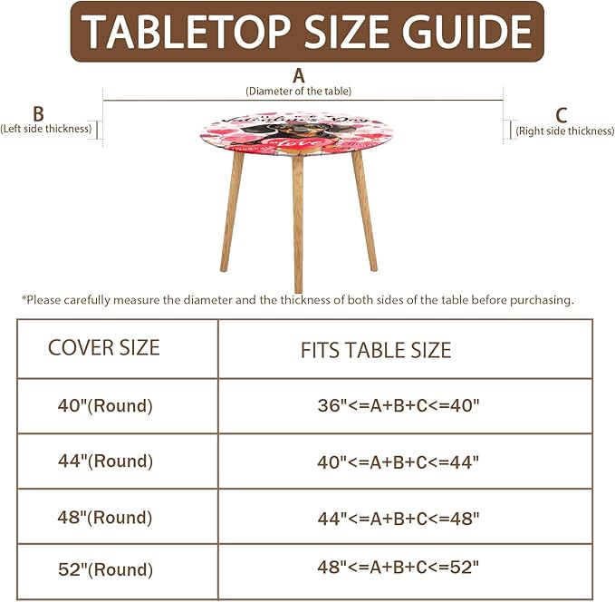 Valentines Day Round Fitted Tablecloth with Elastic Pink Love Heart Dog Circle Table Cloth for 36-40" Tables Wipeable Waterproof Washable Valentine Puppy Table Cover for Picnic Dining Party Decor