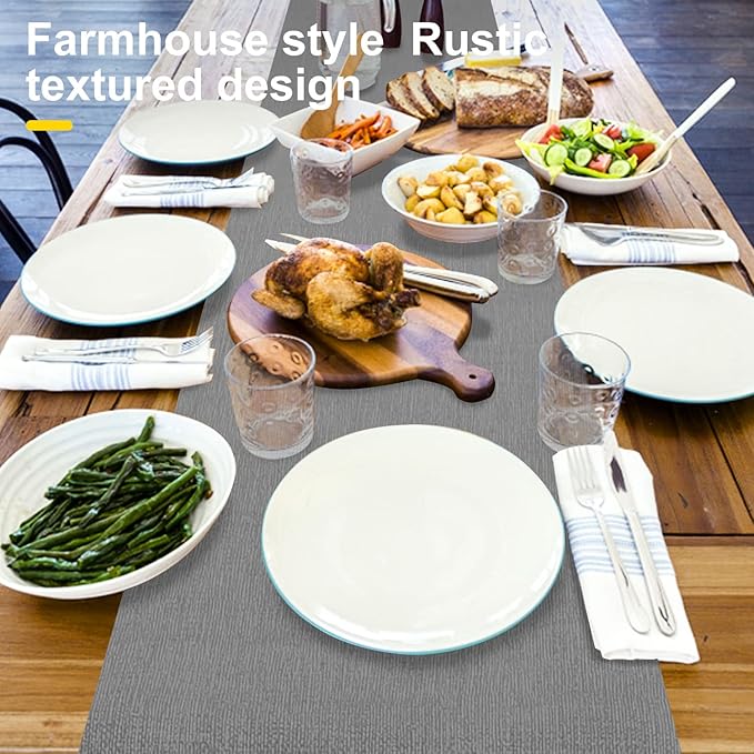 Wipeable Table Runner, Thick Farmhouse Dresser Runner, Rustic for Kitchen, Bedroom, Living Room, Indoor and Outdoor (48'', Grey)