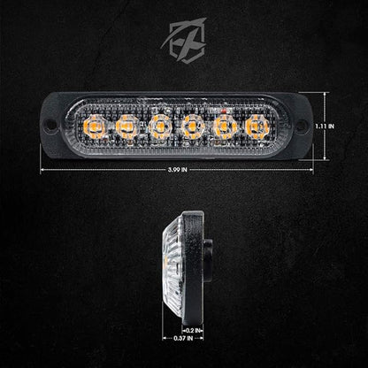 Xprite 4PCS LED Emergency Strobe Lights, Amber 6-LED Surface Mount Flashing Strobe Lights, Sync Feature Ultra Slim Grill Light for Off-Road Vehicles ATV SUV Trucks Cars