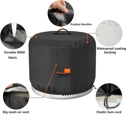 Round Fire Pit Cover,Outdoor 600D Heavy Duty Waterproof Tear-Resistant Yukon 27 Inch Firepit Covers,Patio Weatherproof Fire Table Cover for Solo Stove Yukon,Black.