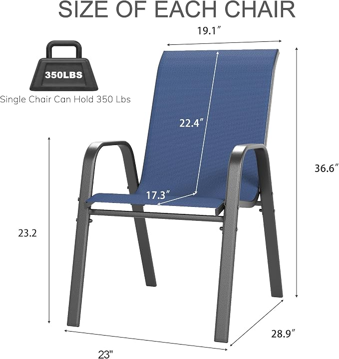 Outdoor Patio Chairs Set of 6 Stackable Dining Chairs All-Weather Textilene - Image 2