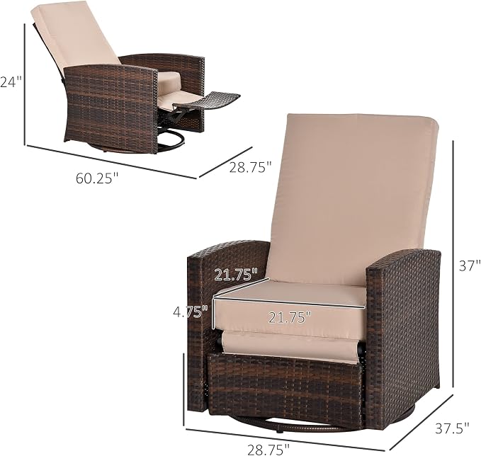 Outsunny Outdoor Wicker Swivel Recliner Chair, - Image 3