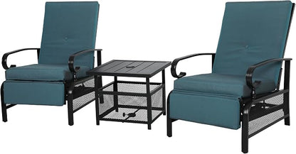 Incbruce 3 Pieces Outdoor Lounge Recliner Set, 2 Adjustable Metal Recliner Sofa by Incbruce