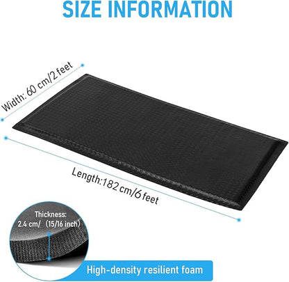2 x 6 FT Anti Fatigue Mats Industrial 15/16 Inch Thick Soft Sponge Ergonomic Mat Durable Heavy Duty Diamond Plate for Standing Non Slip Industrial Grade Floor Mat for Leg & Back Pain(Black)
