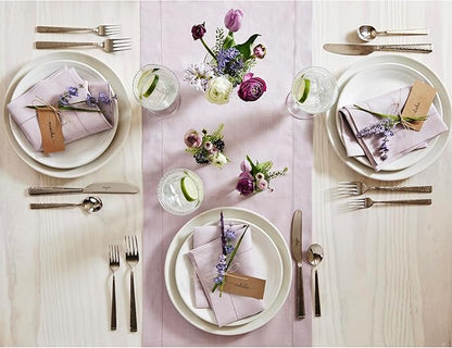 Solino Home Linen Lilac Table Runner 120 Inches Long - 100% Pure Linen Hemstitch 14 x 120 Inch Table Runner for Dining, Valentines, Spring, Easter - Classic Hemstitch