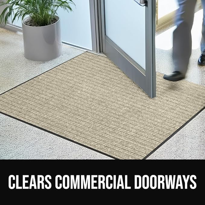 GORILLA GRIP Waterproof Traffic Guard Door Mat, Heavy Duty Entryway Mats, Strong Rubber Back Commercial Utility Rugs for Office Hallway, Garage Floor and Home, Low Profile Carpet Runner, 29x17, Beige