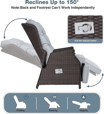 2 Pieces Outdoor Recliner with Adjustable Backrest and Footrest, Light Grey | - Image 3