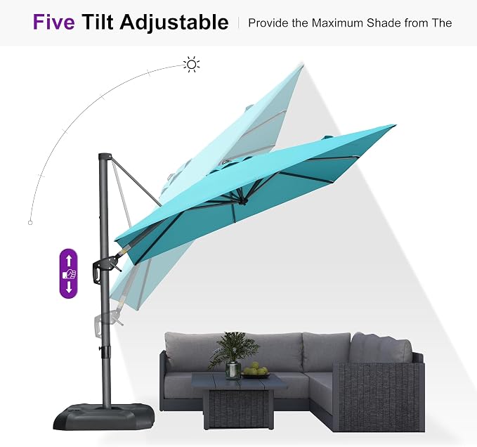 PURPLE LEAF Outdoor Umbrella 8' x 8' Square Sun Protection Turquoise | Smooth - Image 8