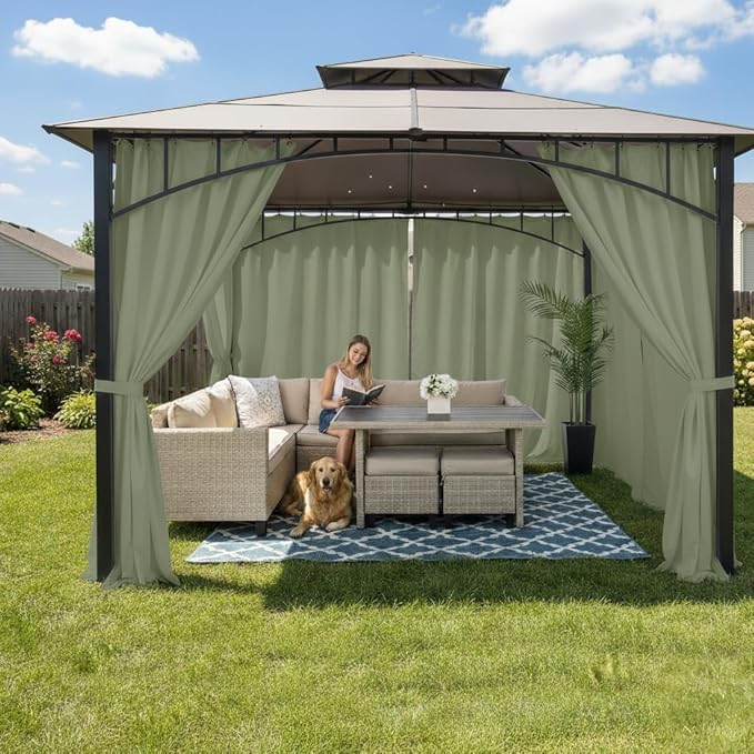 Outdoor Patio Curtains Waterproof with Rod Pocket 4 Pcs 54x84 Inch- Protect Privacy & Weatherproof Balcony Outdoor Curtains for Apartments,Porch, Gazebo, Sliding Glass Door, Sage Green