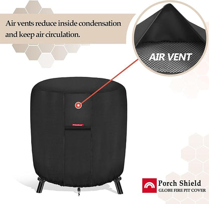 Porch Shield Fire Pit Cover Waterproof Outdoor 600D Round Firepit Cover for Ikuby Globe Fire Ball - 36" D x 34" H, Black