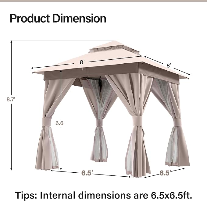 8'x8' Outdoor Gazebo, Heavy Duty Metal Frame Patio Canopy - Image 2