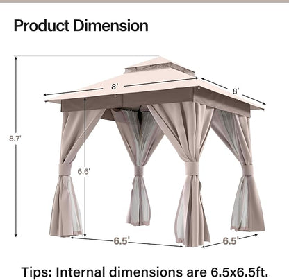 8'x8' Outdoor Gazebo with 50FT String Lights, Metal Heavy Duty Patio Canopy - Image 2