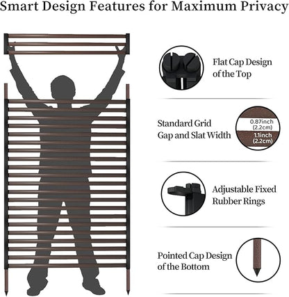 Outdoor 3FT x 6FT Metal Privacy Screen, Privacy Fence Panels for Outside, Decorative Room Divider, Tall Fence Sticks for Backyard Patio Garden, Brown