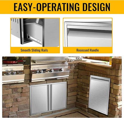 Outdoor Kitchen Stainless Steel Triple Access BBQ Drawers With Handle For BBQ Island Patio Grill Station,Trash Drawer