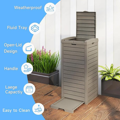38 Gallon Outdoor Trash Can with lid,Waterproof,UV-Resistant Resin Garbage Can,Lockable Lid and Drip Tray,Trash Bin for Patio,Kitchen, Backyard and Deck(Grey)