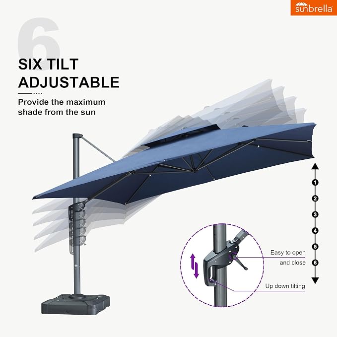 PURPLE LEAF Sunbrella Patio Umbrella 12FT Offset Umbrella Spectrum Indigo | - Image 7