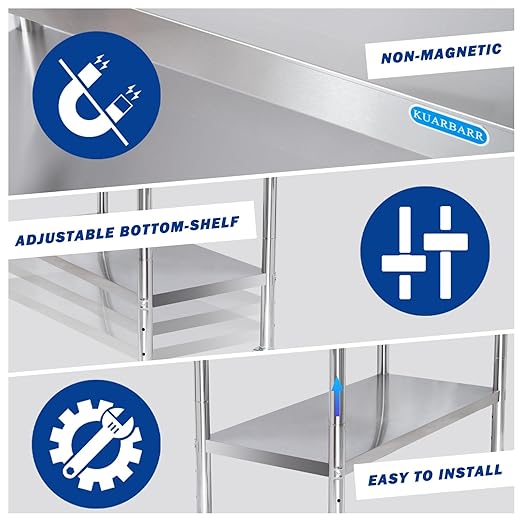 Stainless Steel Table 30 x 18 Inch, Stainless Table for Prep & Work, Commercial NSF Metal Table for Restaurant Kitchen Garage